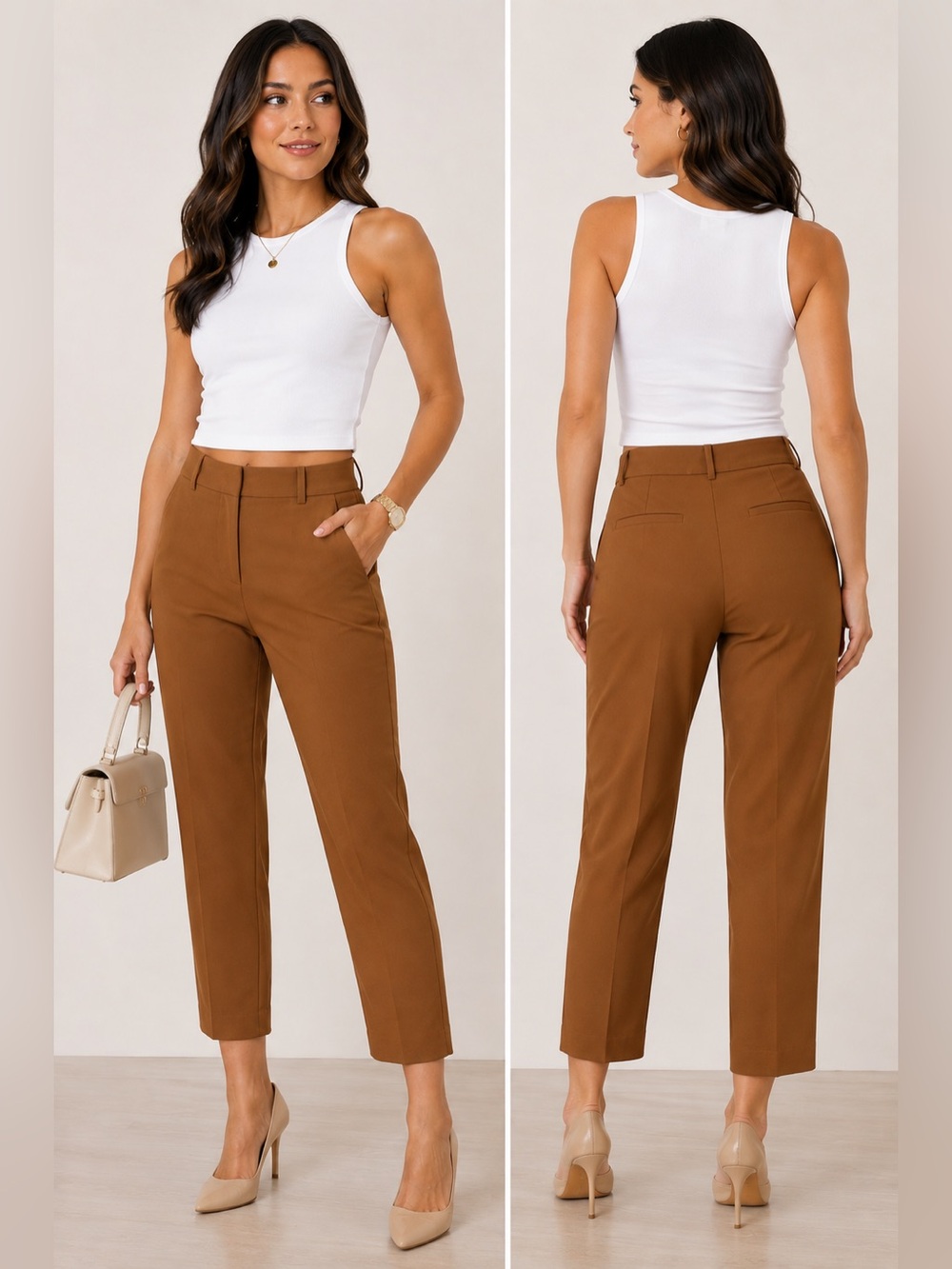 J.Crew Camel Cropped Straight Leg Pants Stretch Cotton Trousers Size 2